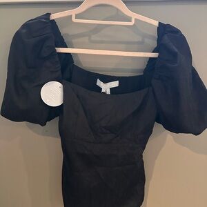 Hill House Black Crushed Satin Puff Sleeve Blouse